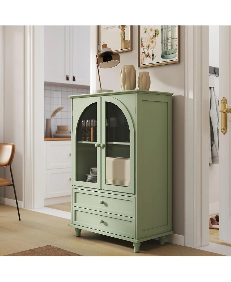 Streamdale Furniture Farmhouse Arched Glass Buffet Cabinet with Drawers