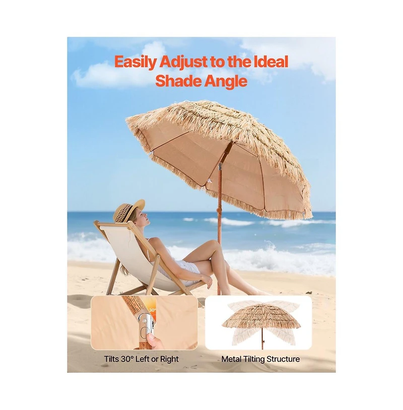 Slickblue Thatched Patio Umbrella with Tilt Function, Tiki Style Pool Umbrella for Beach, Garden & Backyard