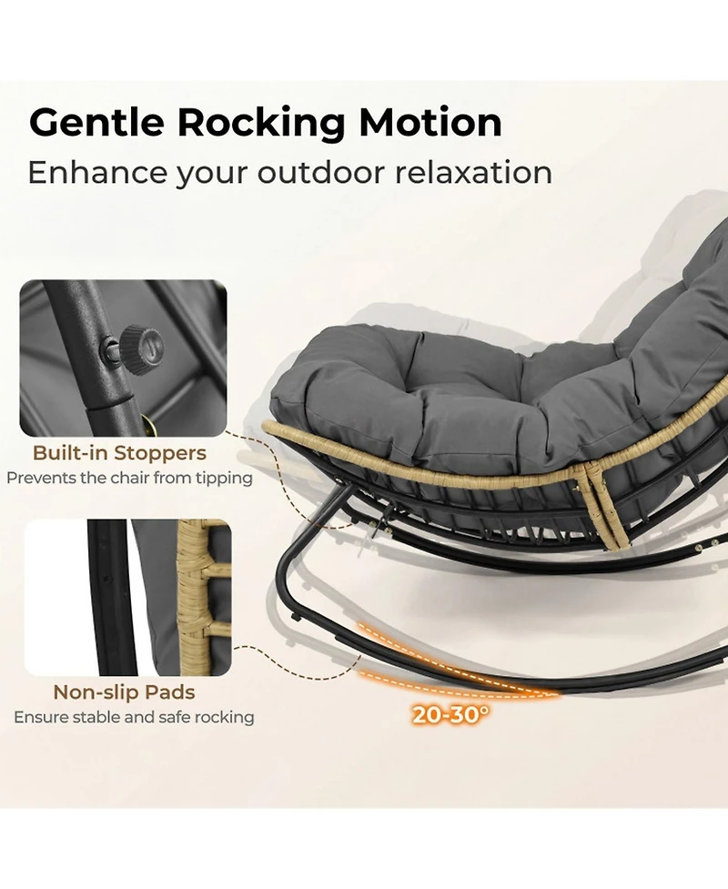 Sugift Outdoor Papasan Rocking Chair with Extra-Thick Cushioned Egg-Shaped Seat