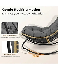 Sugift Outdoor Papasan Rocking Chair with Extra-Thick Cushioned Egg-Shaped Seat