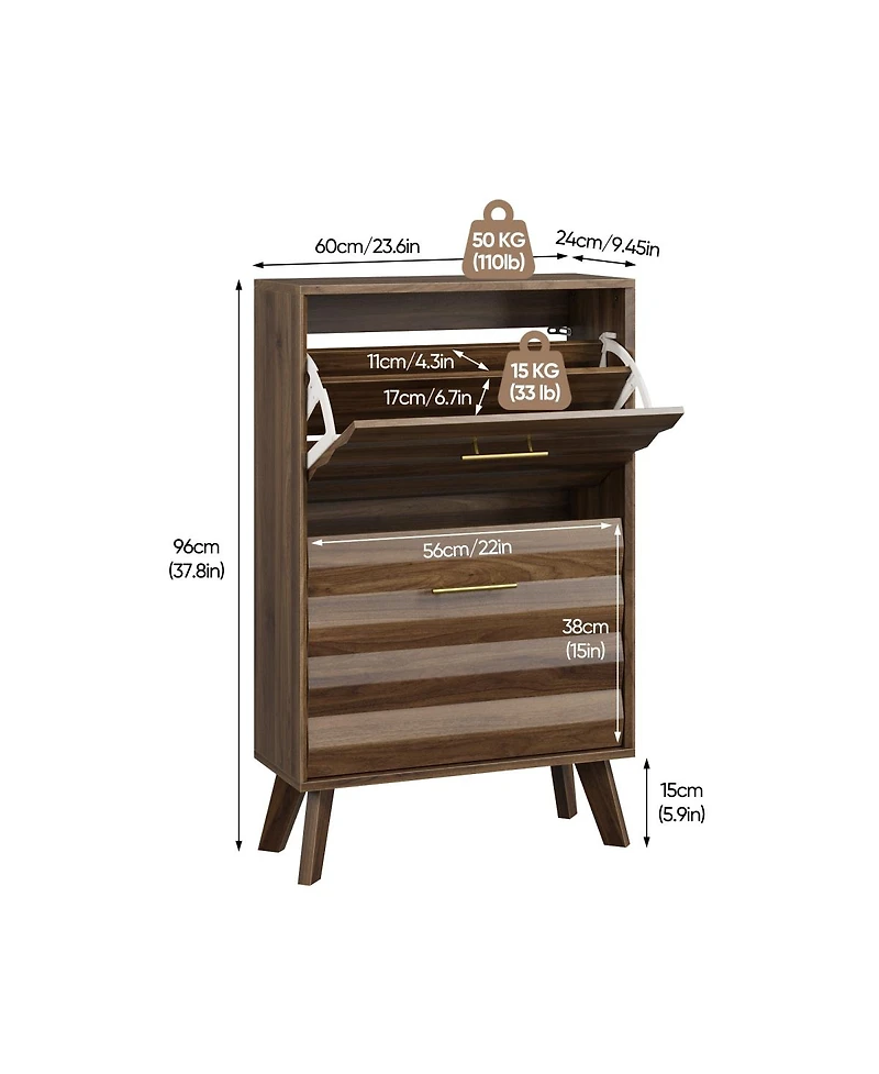 Streamdale Furniture Mid-Century Modern Slim Flip-Top Shoe Cabinet