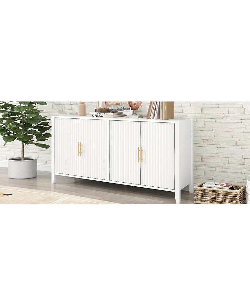 Streamdale Furniture 61" Modern 4-Door Wavy Slatted Sideboard Storage Cabinet