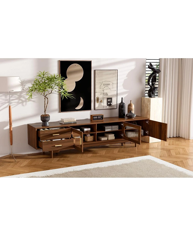 Streamdale Furniture 78" Modern Tv Stand with Fluted Glass Doors and Drawers for TVs Up to 85