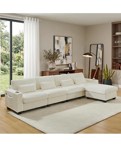 Streamdale Furniture L-Shaped Corduroy Modular Sectional Sofa with Storage and Cup Holders