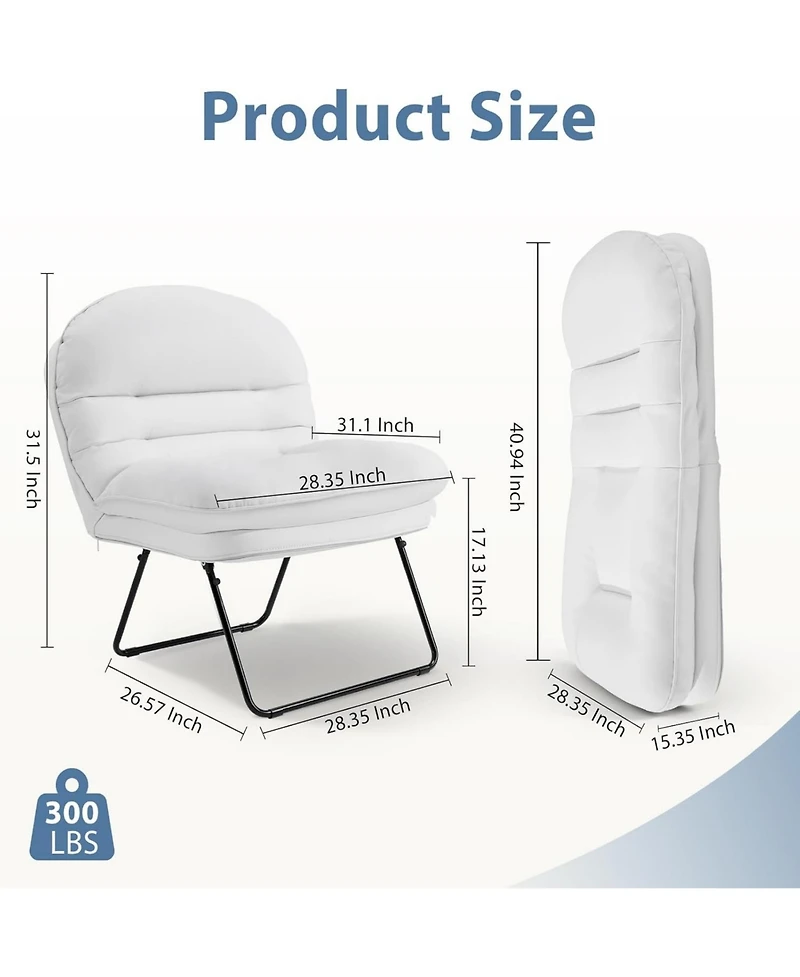 Yiortwo Foldable Faux Leather Outdoor Lounge Chair Adjustable Backrest Patio Bedroom Dorm Seat