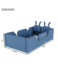 Streamdale Furniture Twin Upholstered Kids Floor Bed with Rabbit Cushion and Side Rails