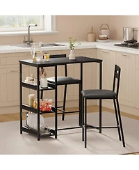 homfan 3-Piece Counter Height Dining Set - Storage Shelves + 2 Upholstered Chairs Sturdy Metal Frame Space-Saving for Room, Apartment