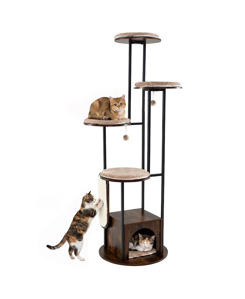 Gymax Modern Cat Tree Tower 72-Inch Tall Multi-Level Cat Condo with Top Perch Platforms