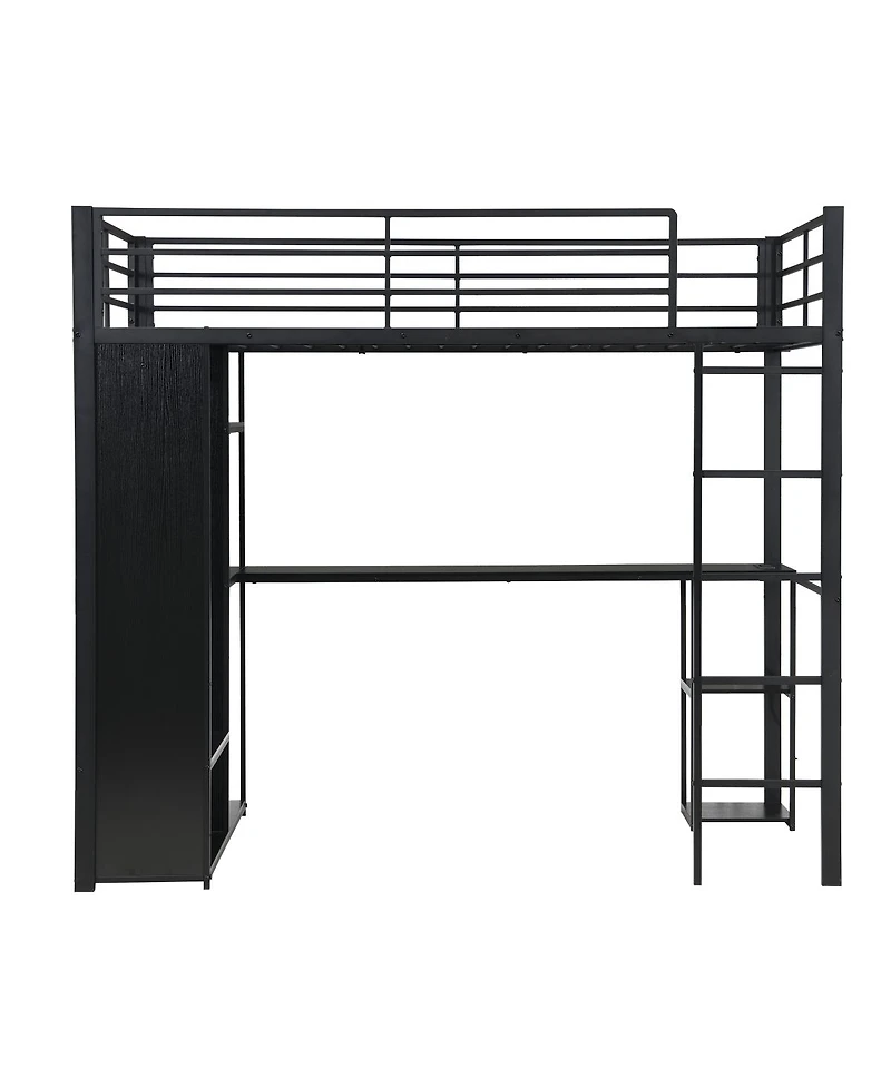 Streamdale Furniture Twin Metal Loft Bed with Desk and Open Storage Cabinet