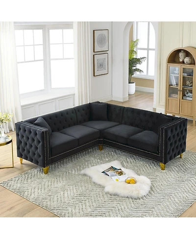 Streamdale Furniture 82.2" Velvet L-Shaped Sectional Sofa with 3 Cushions