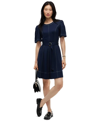 Tommy Hilfiger Women's Top Stitch Short-Sleeve Crewneck Ecovero Viscose-Blend Mini Dress