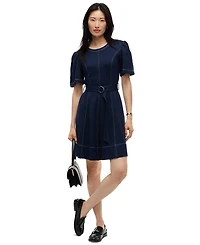 Tommy Hilfiger Women's Top Stitch Short-Sleeve Crewneck Ecovero Viscose-Blend Mini Dress
