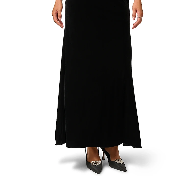 Adrianna Papell Petite Pearly Collar Velvet Sleeveless Halter Gown