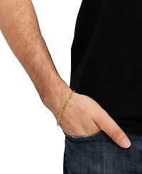 Italian Silver Solid Figaro Chain Bracelet in 18k Gold-Plated Sterling Silver