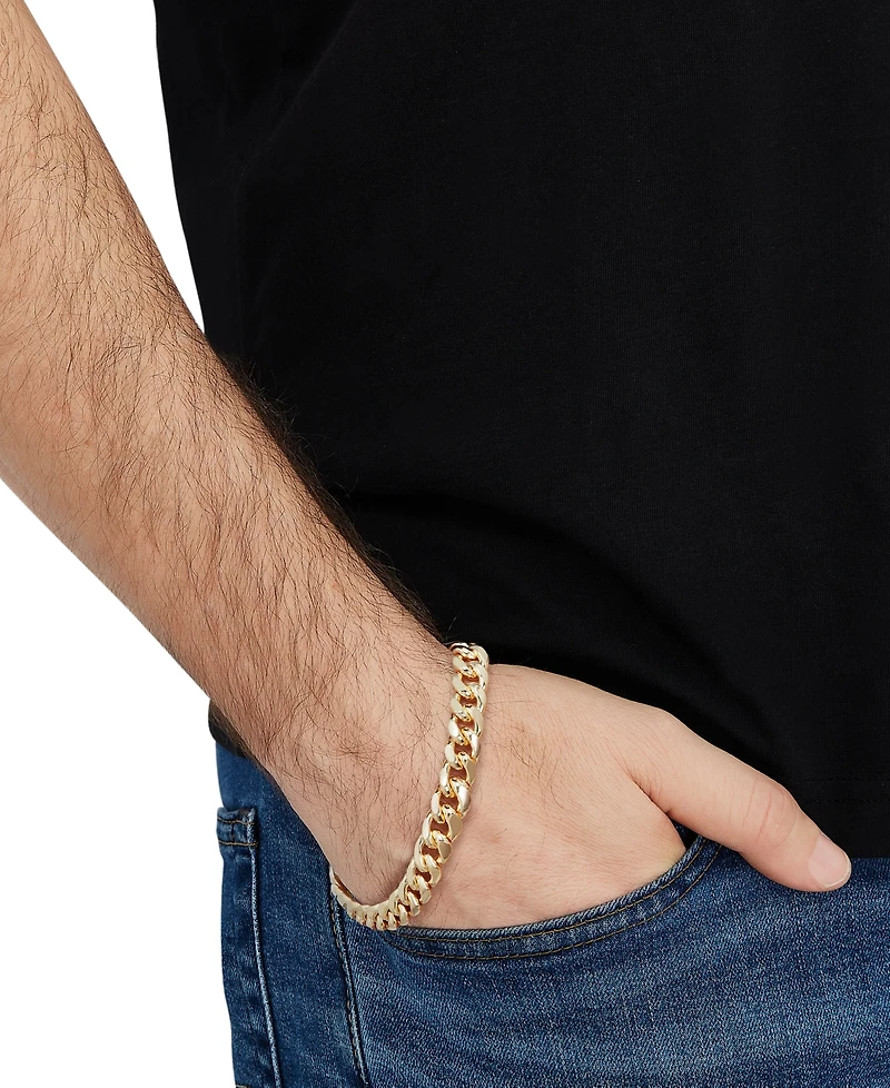 Italian Silver Solid Cuban Chain Bracelet in 18k Gold-Plated Sterling Silver