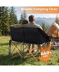 Gymax Double Camping Chair with Cup Holders Glass Racks and Mesh Pockets Carry Bag