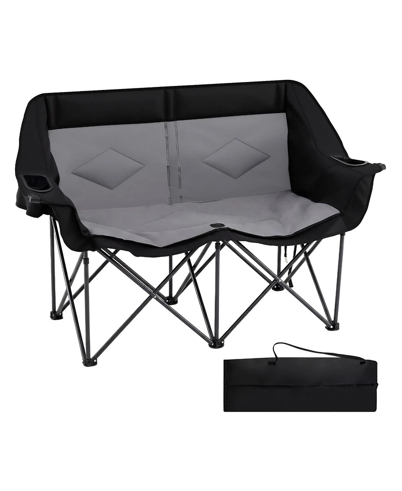 Gymax Double Camping Chair with Cup Holders Glass Racks and Mesh Pockets Carry Bag
