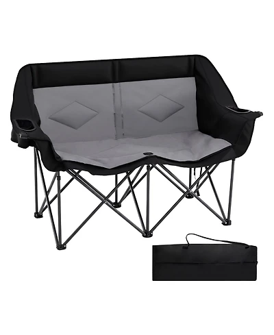 Gymax Double Camping Chair with Cup Holders Glass Racks and Mesh Pockets Carry Bag
