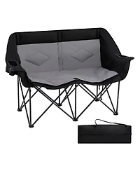 Gymax Double Camping Chair with Cup Holders Glass Racks and Mesh Pockets Carry Bag