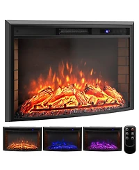 Gymax 33'' Curved Recessed Electric Fireplace Insert 750W/1500W Fireplace Heater Black