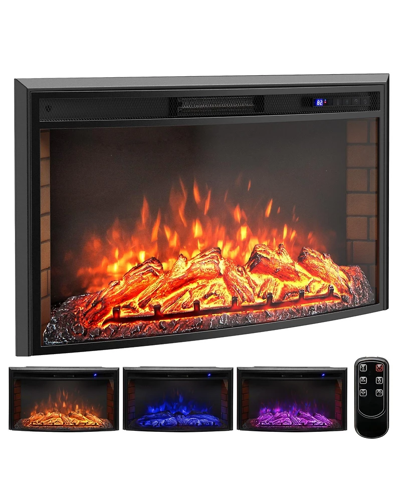 Gymax 36'' Curved Recessed Electric Fireplace Insert 750W/1500W Fireplace Heater Black