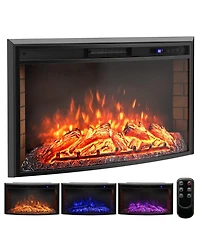 Gymax 36'' Curved Recessed Electric Fireplace Insert 750W/1500W Fireplace Heater Black