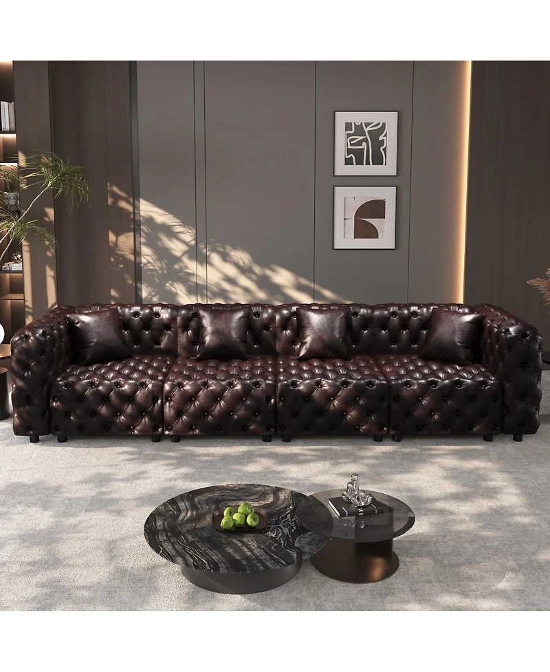 Streamdale Furniture 134.4" Modern Faux Leather Modular 4-Seater Sectional Sofa with Pillows