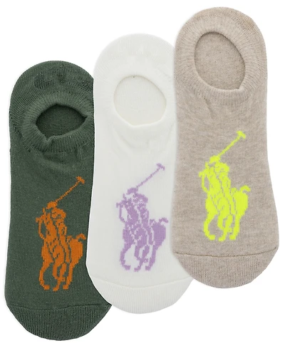 Polo Ralph Lauren Women's Big Pony Liner Silicone-Gripper Flat-Knit Socks, 3-Pack