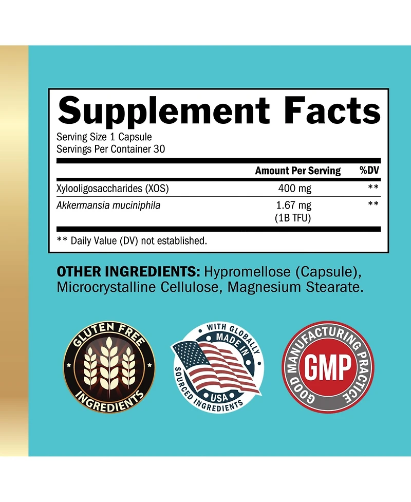 BioSchwartz Akkermansia Muciniphila Supplement with Prebiotic and Postbiotic, 30 Capsules