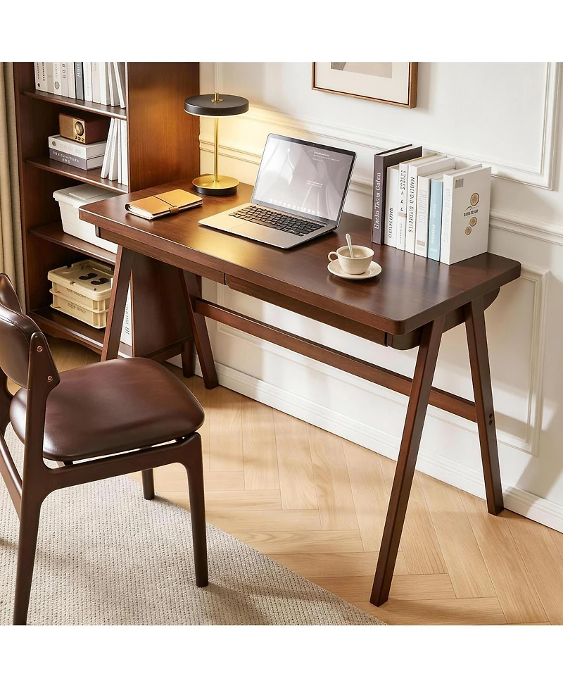 Streamdale Furniture Solid Wood Computer Desk, Retro Walnut Writing Table with Drawer, 47