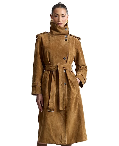 Avec Les Filles Women's Funnel-Neck Suede Oversized Trench Coat