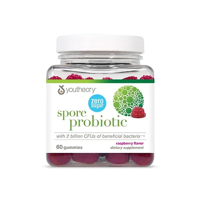 Youtheory Spore Probiotic Gut and Digestive Support Contains Bacillus Coagulans Dairy, Soy, and Gluten Free 60 Gummies