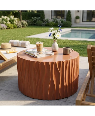 Streamdale Furniture Terracotta Round Mgo Wave Textured Coffee and Side Table