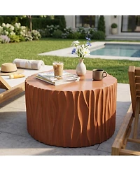 Streamdale Furniture Terracotta Round Mgo Wave Textured Coffee and Side Table