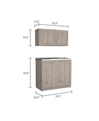 Fm Furniture Everett Kitchen Cabinet Set with Wall Cabinet, Storage Shelves, and Pantry