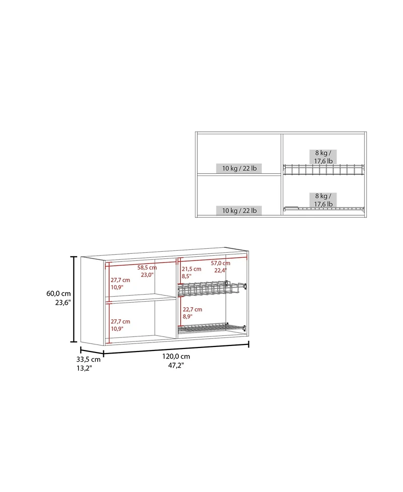 Fm Furniture Verona Wall-Mounted Kitchen Storage Cabinet with Integrated Dish Rack and Four Doors