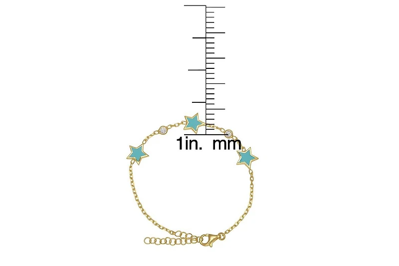 Lily Nily Enamel Stars and Cubic Zirconia Bezel Station Chain Link Bracelet in 14K