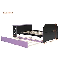 Clihome Full Size Wood Daybed with Twin Size Trundle,Desk and Usb