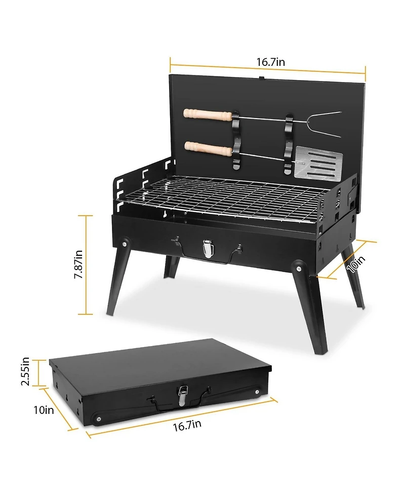 Mountaintop 16.7x10x17.7inches Portable Charcoal Grill Foldable Bbq Suitcase Grill Shelf For Outdoor Camping Picnics Garden Grilling