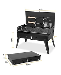 Mountaintop 16.7x10x17.7inches Portable Charcoal Grill Foldable Bbq Suitcase Grill Shelf For Outdoor Camping Picnics Garden Grilling