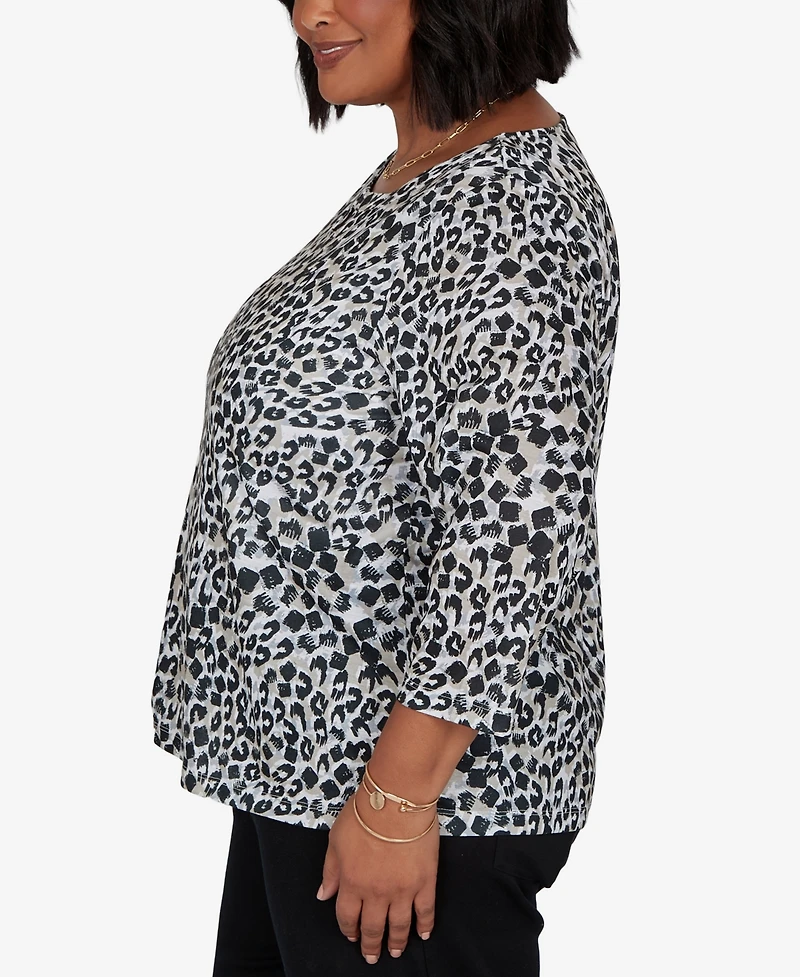 Hearts Of Palm Plus Animal-Print 3/4-Sleeve Blouse