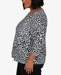 Hearts Of Palm Plus Animal-Print 3/4-Sleeve Blouse