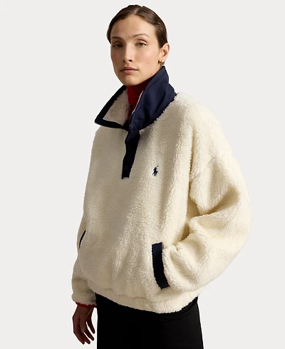 Polo Ralph Lauren Women's Bear High-Pile Fleece Funnel Neck Jacket