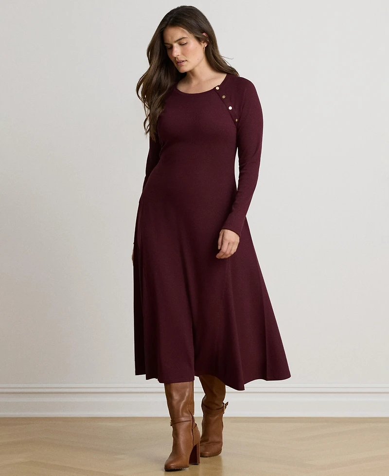 Lauren Ralph Women's Rib-Knit Midi Crewneck Dress