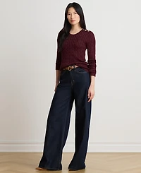 Lauren Ralph Women's Button-Trim Cable-Knit Sweater