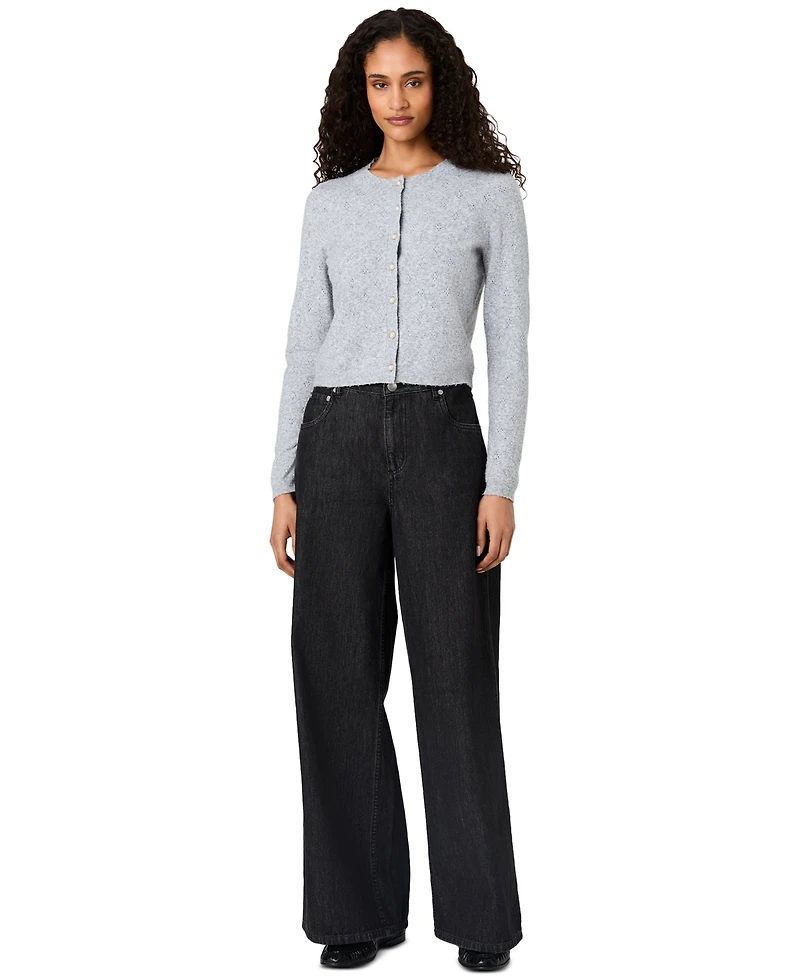 French Connection Women's Dakota Cropped Pointelle Cardigan Sweater