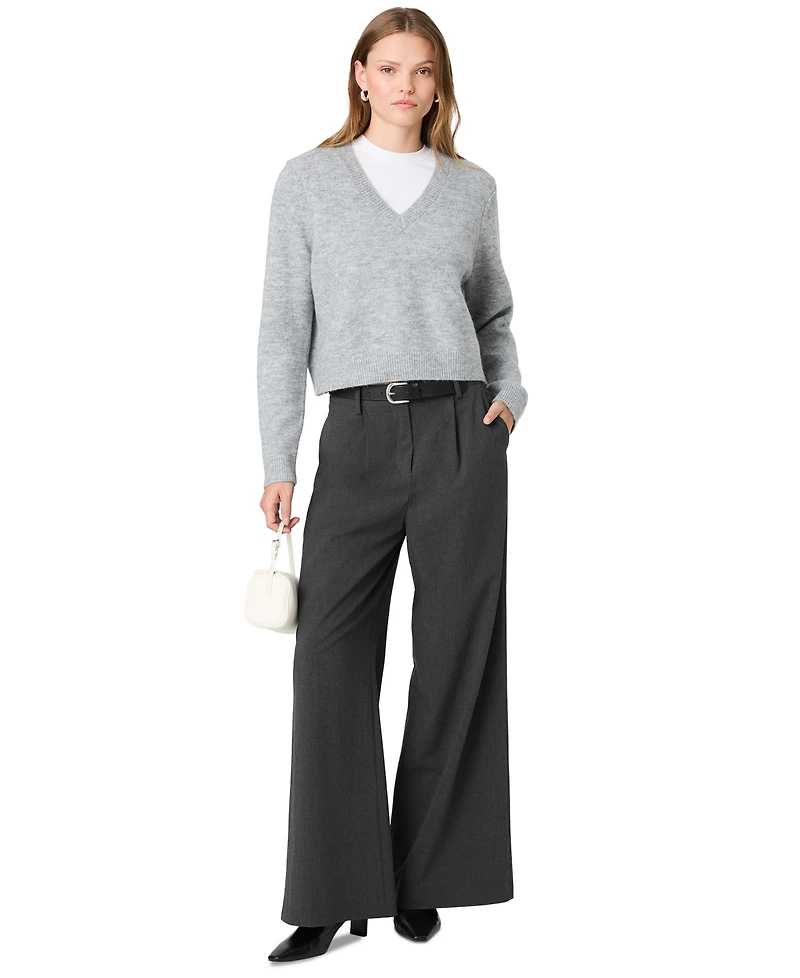 French Connection Women's Tavi Crosshatch Suiting Pleated Wide-Leg Trousers
