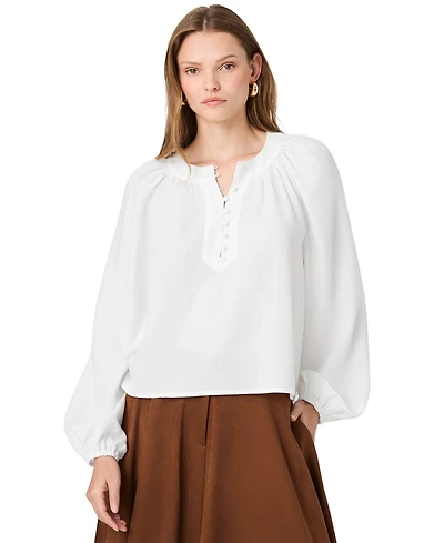 French Connection Women's Tencel Mock-Neck Long-Sleeve Half-Placket Blouse