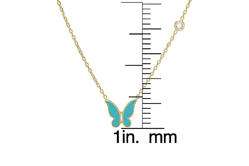 Lily Nily Girls Enamel Butterfly and Cubic Zirconia Bezel Station Necklace in 14K