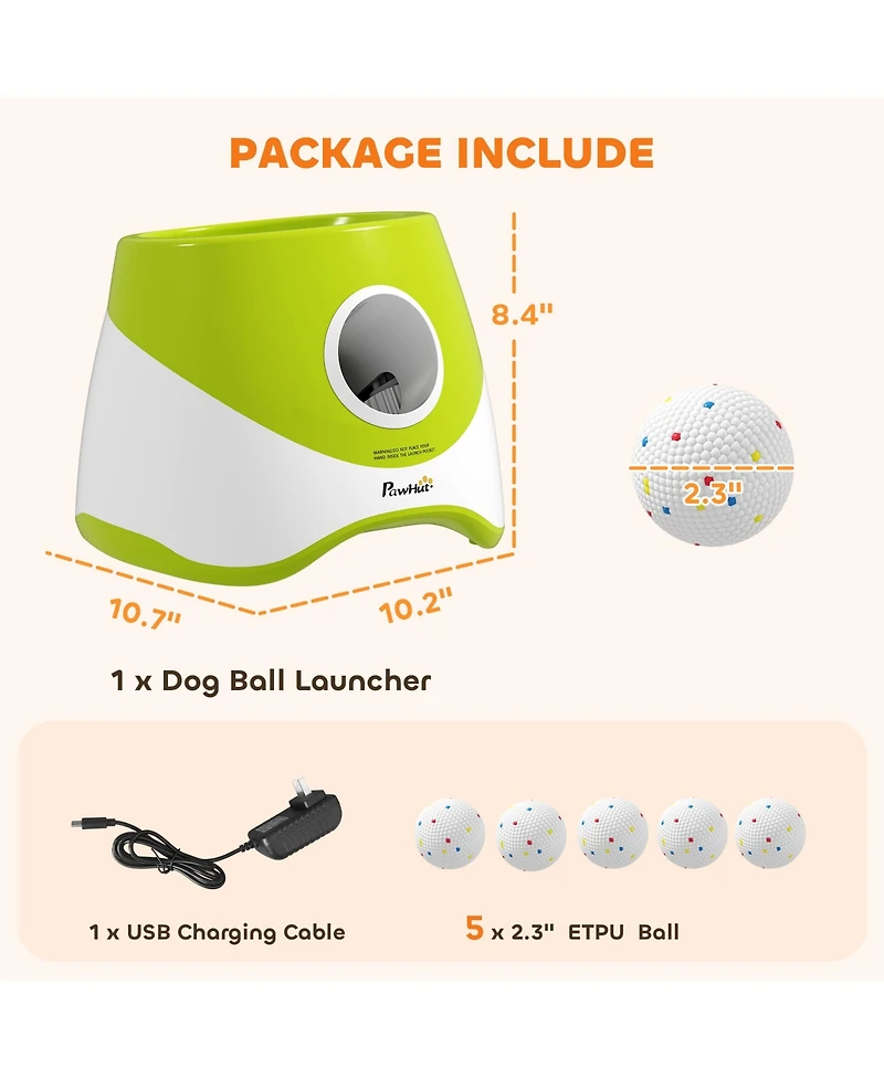 PawHut Automatic Dog Ball Launcher, Dog Ball Thrower with 5 2.3" Etpu Balls